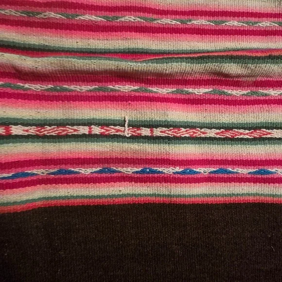 Vintage Hand Woven Andean Aguayo Manta Wool Textile Wabi-Sabi Folk Art 45x42